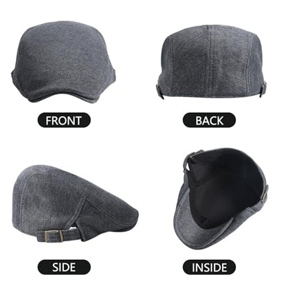 meioro Mens Cotton Newsboy Hat Adjustable Soft Fit Flat Cap for Men - color: Dark Grey