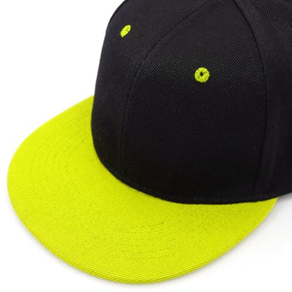 Snapback Hat Flat Bill Visor Hats Adjustable Hip Hop Baseball Cap for Women Men - color: Black Yellow