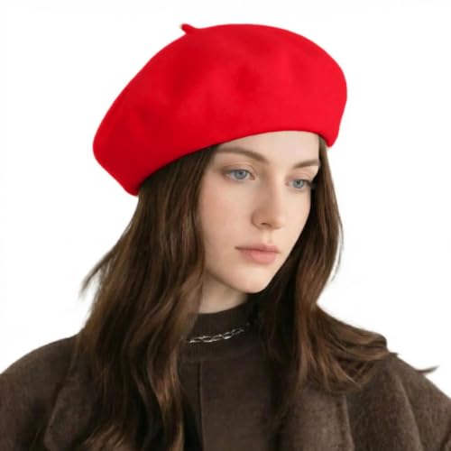 French Wool Beret Hats for Women Man - color: L-red
