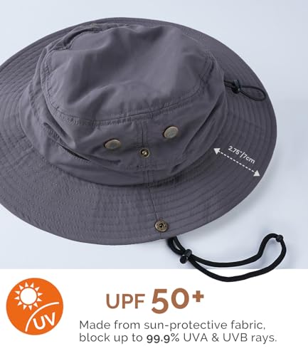 Hat Hut Mens Waterproof Bucket Rain Hat, UPF50+ Sun Hat, Wide Brim, Packable, All-Weather Outdoor Hiking Fishing Hats - color: Dark Grey