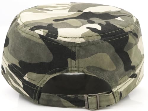 Men Flat Top Hat Cadet Army Cap Twill Cotton Baseball Military Cap - color: A - Light Green ( Camo )