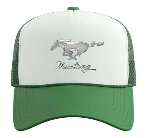 Mustang Emblem Trucker Hat with Adjustable Mesh Back - color: Kelly Green/White