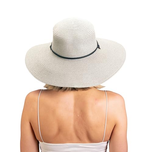 Sloggers Women's Wide Brim Braided Sun Hat with Wind Lanyard - UPF 50+ Maximum Sun Protection - color: Gray