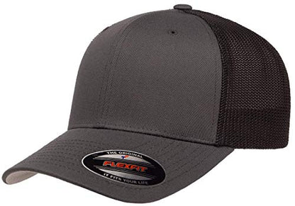 Flexfit 6511 Fitted Mid-Profile Stretchable Mesh Panels Trucker Cap - color: Charcoal/Black, size: Large-X-Large