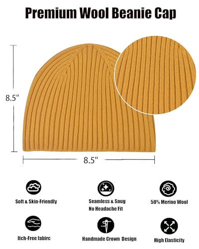 Wool Knit Beanie Hats for Men Women,Cuffless Winter Skull Caps - color: 1-yellow
