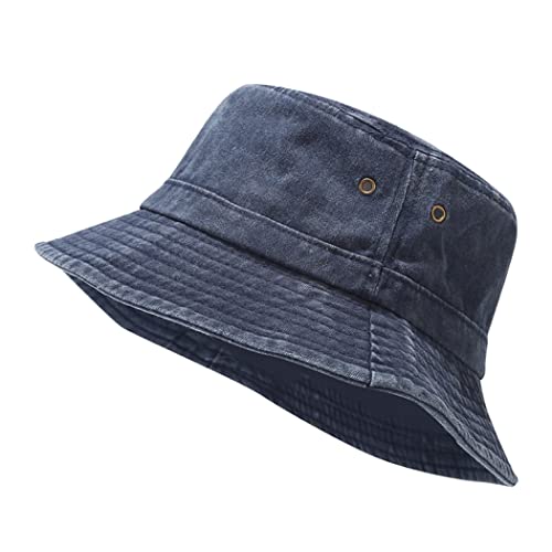 Quanhaigou Bucket Hats Unisex Sun Summer Travel Beach Fishing Cap for Men Women Teens - color: Washed Navy