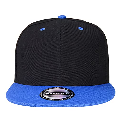 Falari Wholesale 12 Pack Snapback Hat Cap Hip Hop Style Flat Bill Blank Solid Color Adjustable Size - color: 12-pack Black/Royal