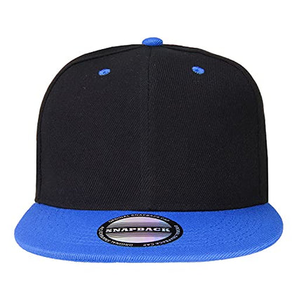 Falari Wholesale 12 Pack Snapback Hat Cap Hip Hop Style Flat Bill Blank Solid Color Adjustable Size - color: 12-pack Black/Royal