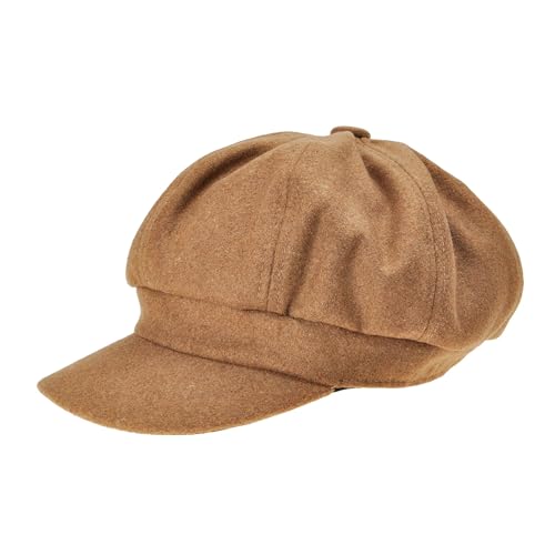 ZLYC Women Classic Newsboy Cap Visor 8 Panel Gatsby Cabbie Paperboy Hat - color: Camel