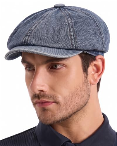 ZLYC Newsboy Cap for Men Summer Flat Cap Lightweight Beret Hat - color: Washed Denim Navy