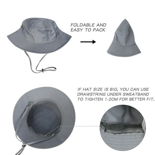 BOTVELA Men Cotton Foldable Flat Top Bucket Sun Hat - color: Grey, size: 7 1/8-7 1/4