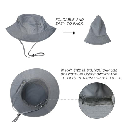 BOTVELA Men Cotton Foldable Flat Top Bucket Sun Hat - color: Grey, size: 7 1/8-7 1/4