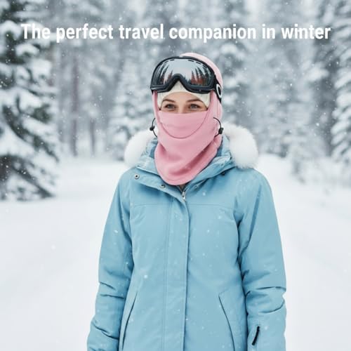 Frienda 2 Pcs Balaclava Ski Mask Windproof Warmer Fleece Adjustable Winter Mask Face Cover for Men Women - color: Pink,rose Red