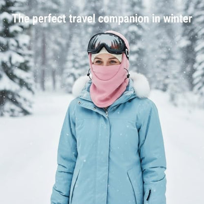 Frienda 2 Pcs Balaclava Ski Mask Windproof Warmer Fleece Adjustable Winter Mask Face Cover for Men Women - color: Pink,rose Red