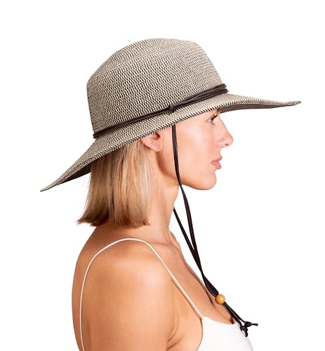 Sloggers Women's Wide Brim Braided Sun Hat with Wind Lanyard - UPF 50+ Maximum Sun Protection - color: Sage