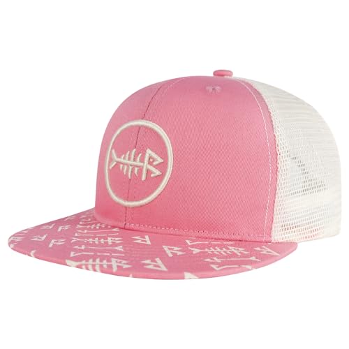 BASSDASH Flat Brim Trucker Cap Adjustable Snapback Hat Mesh Back for Men Women - color: Pink