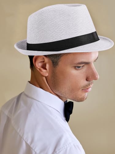 BABEYOND Men's 1920s Short Brim Trilby Fedora Hat - color: U-white