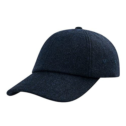 BOTVELA Men Wool Adjustable Tweed Baseball Cap - color: Herringbone Navy
