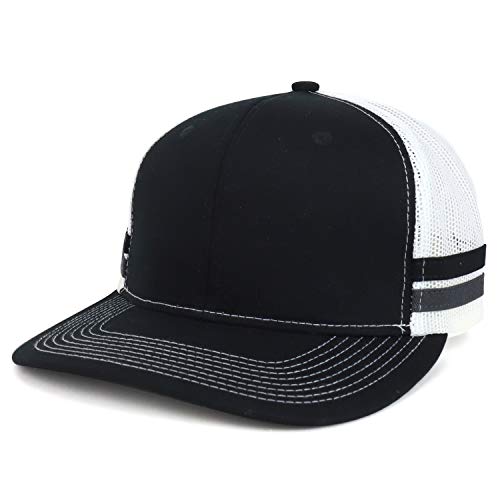 Trendy Apparel Shop Two Striped Flatbill Snapback Trucker Mesh Cap - color: Black Grey Steel