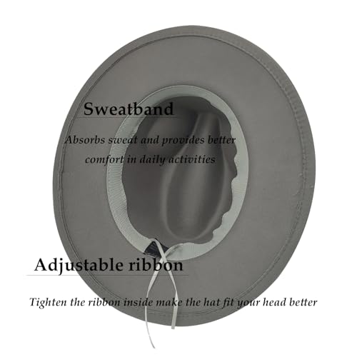 Mens Fedora Hats Classic Wide Brim Fedora Hat for Women Men Dress Hats Panama Hat with Band - color: Light Grey
