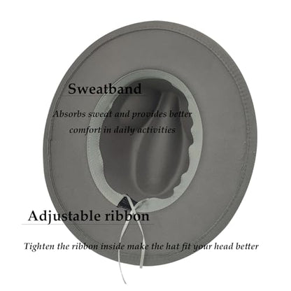 Mens Fedora Hats Classic Wide Brim Fedora Hat for Women Men Dress Hats Panama Hat with Band - color: Light Grey