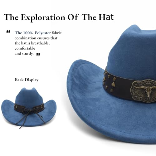 LIDHAY Cowboy Hat for Women Men with Shapeable Wide Brim Western Suede Hat for Cowboys and Cowgirls - color: Dark Blue