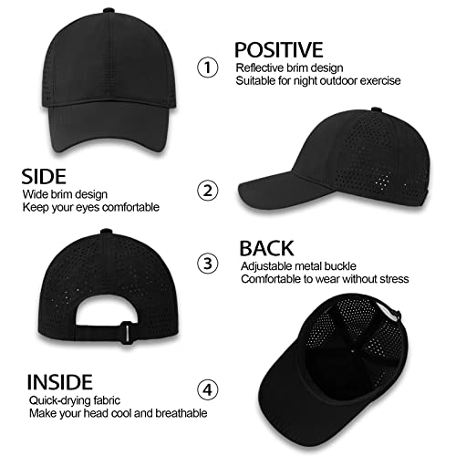 Enwokran Men Quick Dry Sport Baseball Cap, Athletic Fitted Cap Mesh Adjustable Plain Hat Running Trucker Hat for Women - color: Black