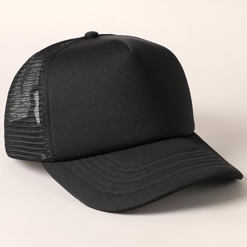 MIRMARU 5 Panels Blank Foam Front Two Tone Solid Trucker Mesh Back Baseball Cap with Adjustable Snapback Strap - color: Solid-black