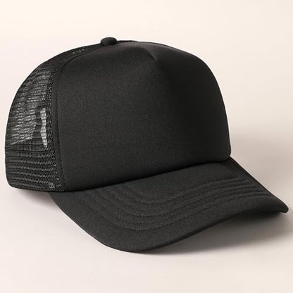 MIRMARU 5 Panels Blank Foam Front Two Tone Solid Trucker Mesh Back Baseball Cap with Adjustable Snapback Strap - color: Solid-black