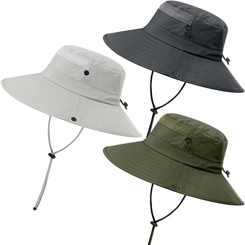 3 Pack Mens Boonie Sun Hat UV Protection Outdoor Bucket Fishing Hat for Hiking Safari & Gardening - color: 3 Pack-dark Grey＆light Grey＆army Green