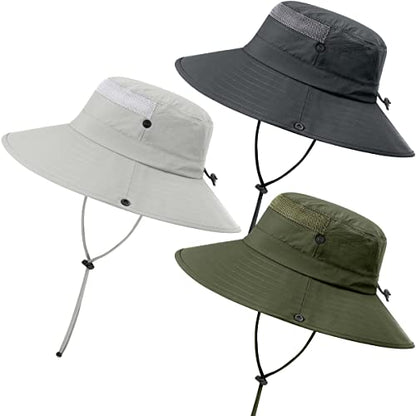 3 Pack Mens Boonie Sun Hat UV Protection Outdoor Bucket Fishing Hat for Hiking Safari & Gardening - color: 3 Pack-dark Grey＆light Grey＆army Green