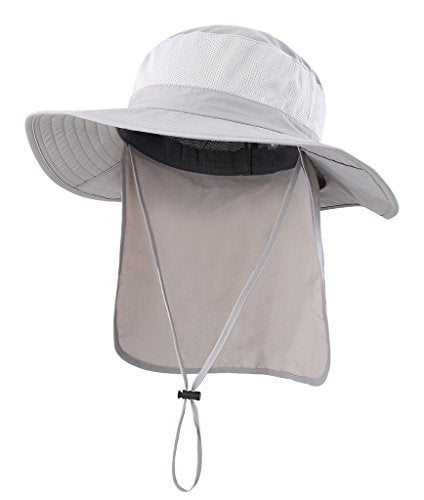 Home Prefer Outdoor UPF50+ Mesh Sun Hat Wide Brim Fishing Hat with Neck Flap Sun Hat for Men Women - color: Light Gray