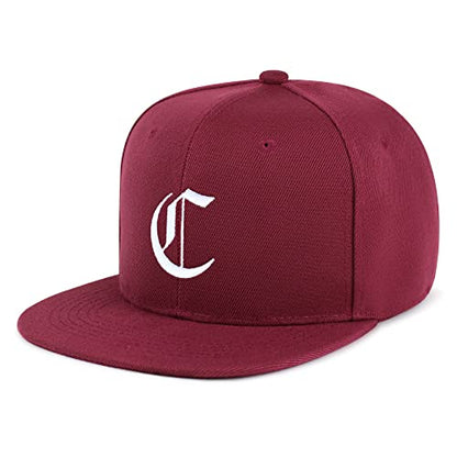 JPAK Old English Letter C Hip-Hop Snapback Hat Embroidered Baseball Cap English Alphabet - color: 11. Maroon