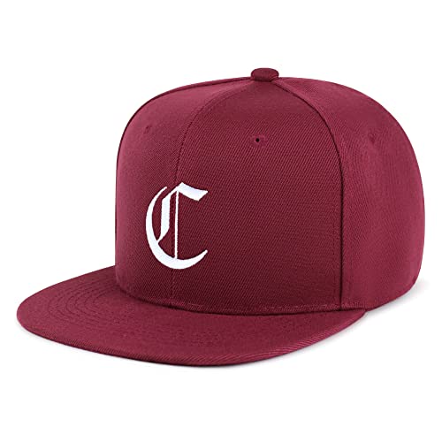 JPAK Old English Letter C Hip-Hop Snapback Hat Embroidered Baseball Cap English Alphabet - color: 11. Maroon