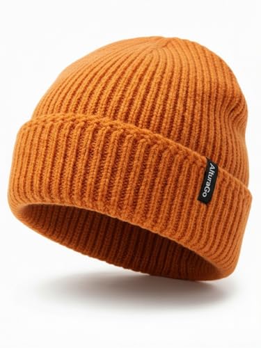 Beanie for Men Women Unisex Winter Hat Cuffed Thick Chunky Knitted Beanies Skull Cap - color: Orange