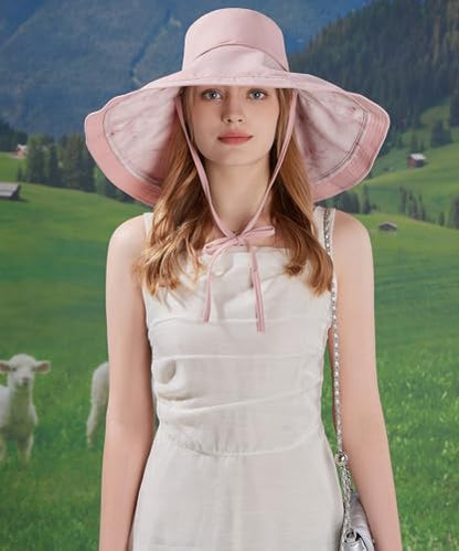 HUAMULAN Women Wide Brim Reversible Sun Hat Summer Beach Fishing Bucket - color: Pink
