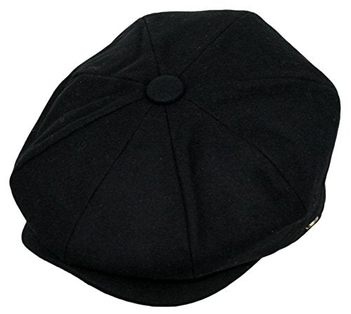 Men's Classic 8 Panel Wool Blend Newsboy Snap Brim Collection Hat - color: Black, size: Large