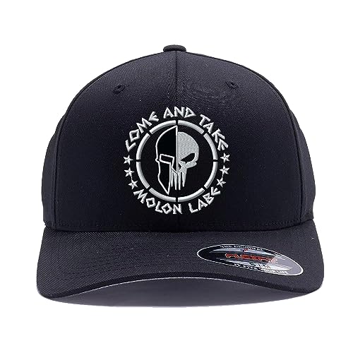 Spartan Skull Warrior Helmet Molon Labe/ΜΟΛΩΝ ΛΑΒΕ - Come and Take Embroidered Flex Fitted Baseball Hat - color: Black, size: Small-Medium