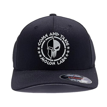 Spartan Skull Warrior Helmet Molon Labe/ΜΟΛΩΝ ΛΑΒΕ - Come and Take Embroidered Flex Fitted Baseball Hat - color: Black, size: Small-Medium