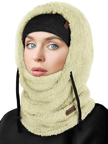 ROXUN Ski Mask Fleece Balaclava, Windproof Face Mask Winter Warm Neck Cover - color: Pastel Lemon