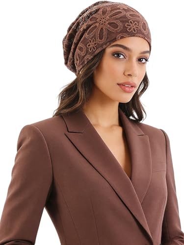 Crochet Slouchy Beanie Hat Turbans Headware for Women - color: Bea06 - Brown
