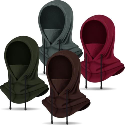 Eurzom 4 Pcs Winter Fleece Balaclava Face Mask - color: Coffee, Army Green, Wine Red, Gray