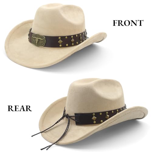 LIDHAY Cowboy Hat for Women Men with Shapeable Wide Brim Western Suede Hat for Cowboys and Cowgirls - color: Camel