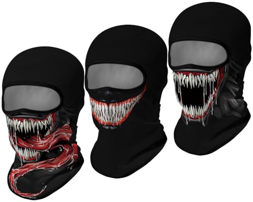 3D Balaclava Ski Mask Outdoor Headwear Mask Ghosts Skull Mask Men Women for Halloween Motorcycle Cycling Full Face Mask - color: Pattern 2 (3pcs)