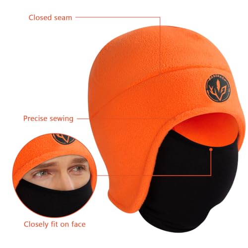 BASSDASH Unisex Soft Fleece 2-in-1 Hat with Mask Ear Flap - color: Orange
