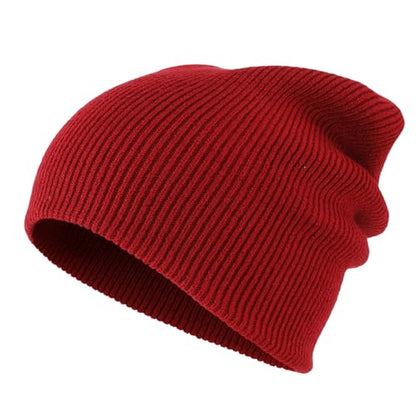Connectyle Thick Cuffed Beanie for Men & Women Double Layer Knit Winter Hat Acrylic Watch Hat Warm Stocking Skull Cap - color: Dark Red