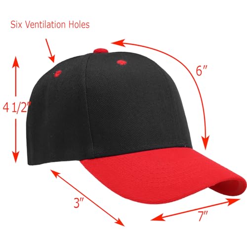 Falari Wholesale Bulk Lot 12-Pack Baseball Cap Adjustable Size Plain Blank Solid Color - color: Black/Red