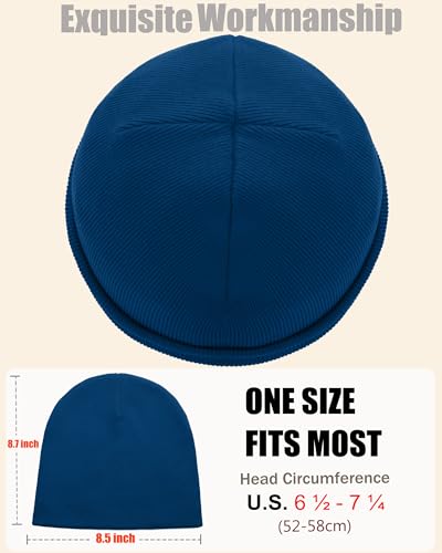 100% Cotton Beanie Hat Cuffless Beanies Warm Knit Winter Skull Cap - color: 1pcs-blue