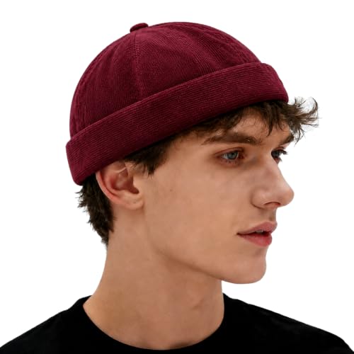 Unisex Stylish Rolled Cuff Skull Cap Adjustable Brimless Hat - color: Wine Red