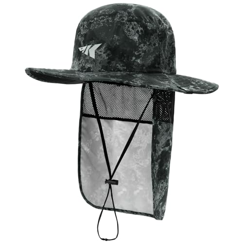 KastKing Sol Armis UPF 50 Boonie Hat for Sun Protection,Men Women - color: Black Camo (With Shield)